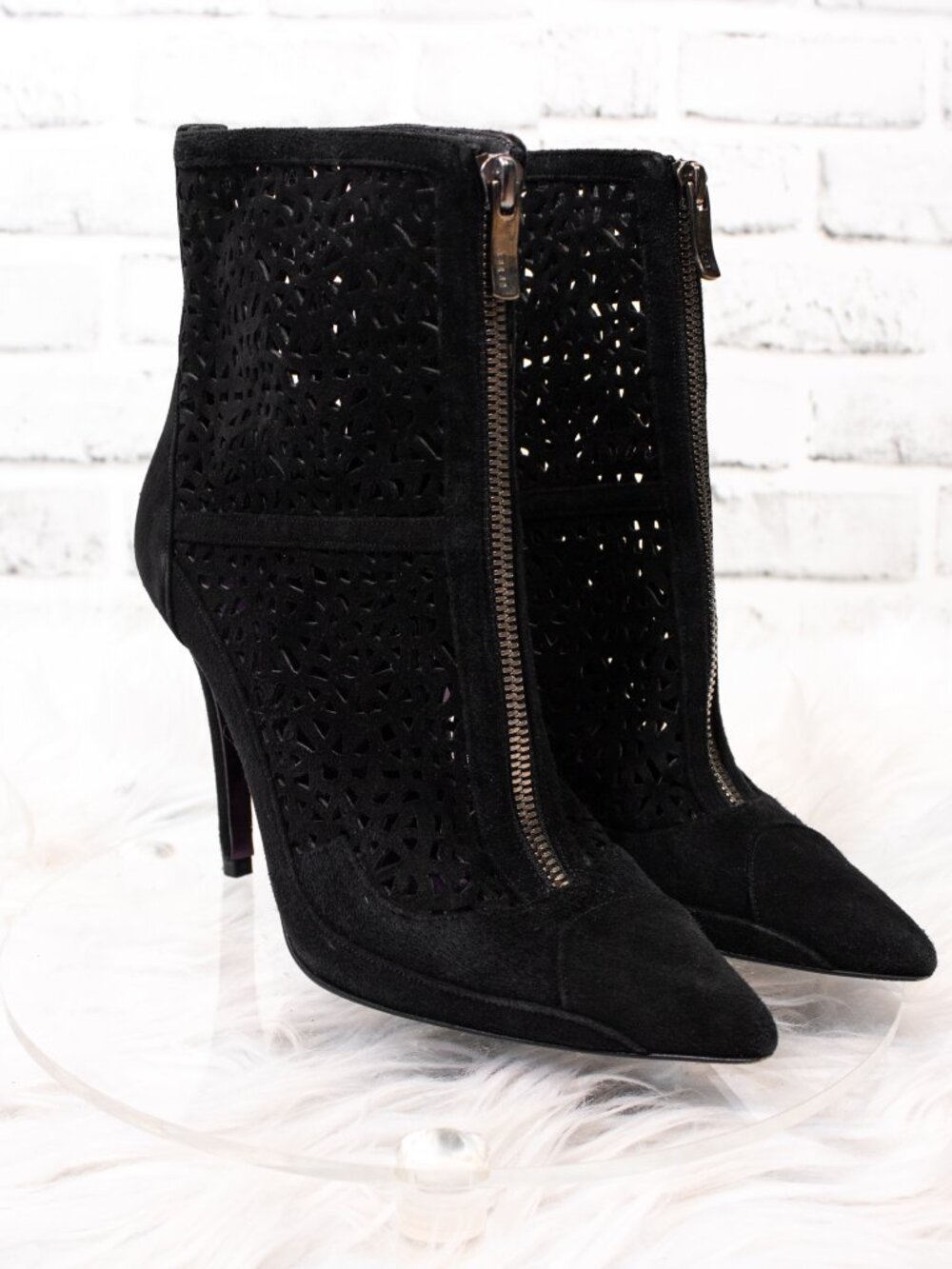 Barbara Bui Paris Black Suede Ankle Boots Booties Size 6.5 High Heel Heeled